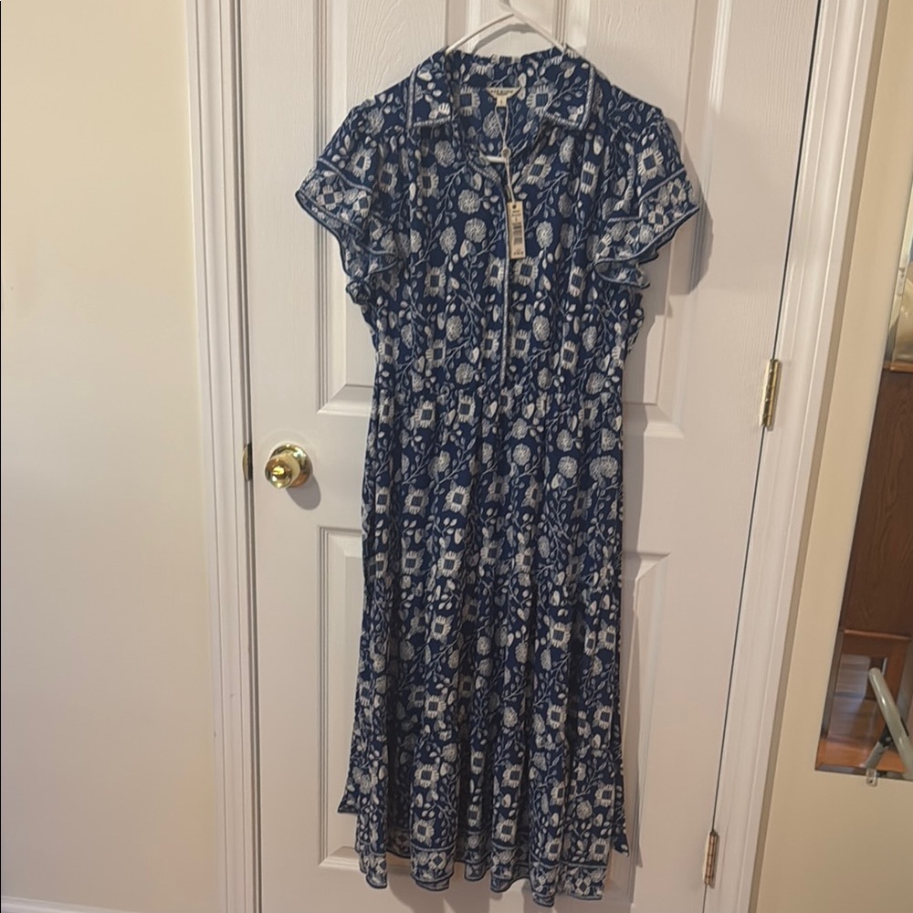 Max Studio White and Blue Flutter Sleeve Sundress